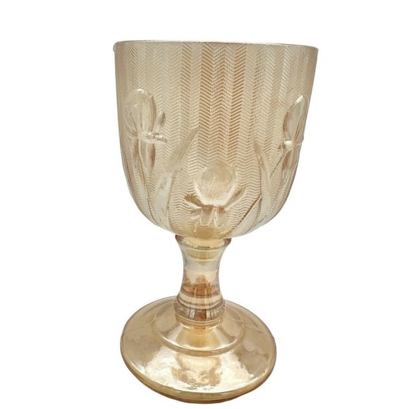 Iridescent Iris Herringbone Marigold Cordial Glass Vintage Carnival Glass 1940s - Picture 1 of 4